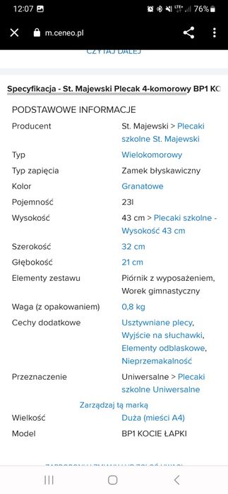 Majewski Plecak 4-komorowy BP1 KOCIE ŁAPKI -z kolekcji "HEJKA TU LENKA