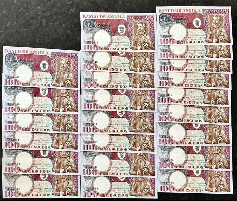 Lote de notas Angola Portuguesa com numeração seguida + capicua!