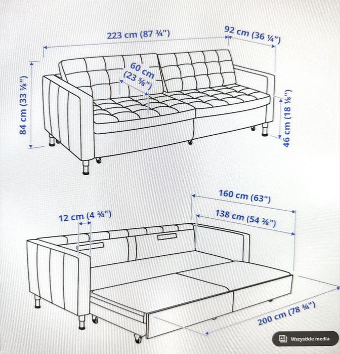 Sofa ikea landskrona 3 osobowa rozkladana ciemnoszara