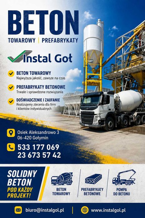 Beton Towarowy + Pompa do betonu – INSTAL GOŁ