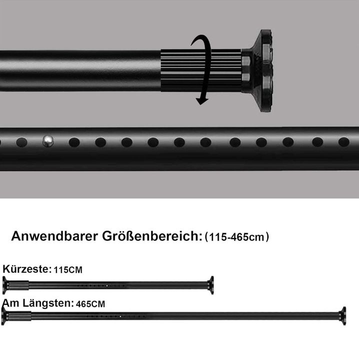 Karnisz wielofunkcyjny, teleskopowy drążek bez wiercenia, 115-465cm