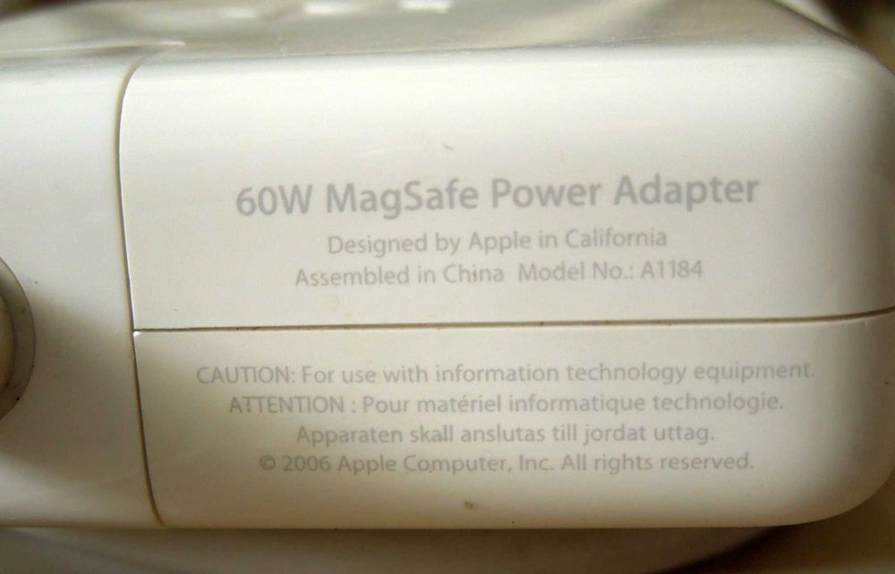 Carregador Apple 60w MagSafe Power Adapter modelo A1184 - ADP-60AD B - em óptimo estado - para MacBook e MacBook Pro compatíveis