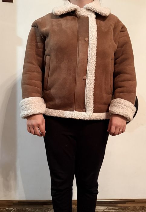 Куртка замшева коричнева на хутрі, жіноча зимова куртка-дубленка з еко