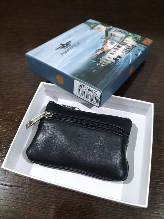 Porta moedas em pele preta