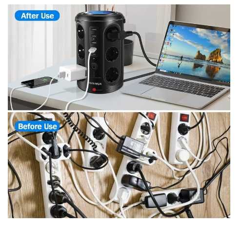 OBVHNUA Listwa zasilająca 18w1 2500W EU USB USB-C indukcja 10W