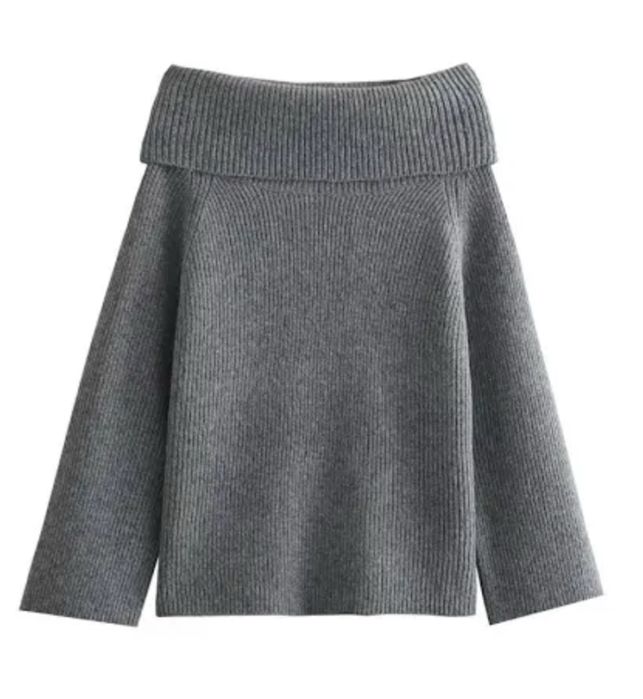 Светр зі спущеними плечима жіночий сірий оверсайз теплий