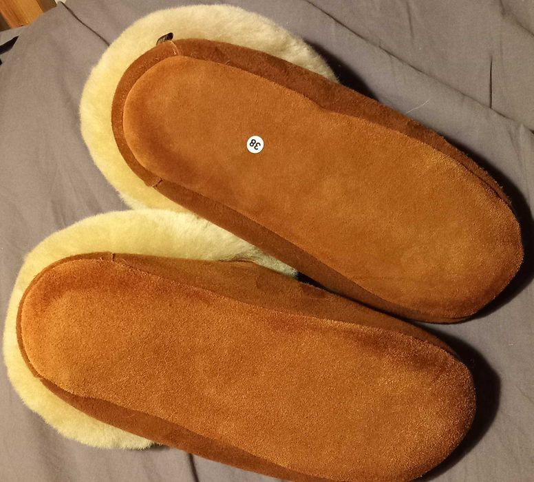 Pantofle Kapcie Skórzane Futerko