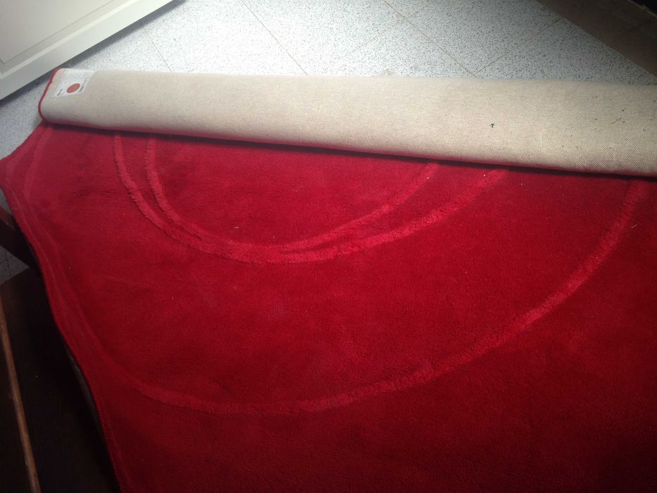 Tapete redondo vermelho 100% lã grandes dimensões