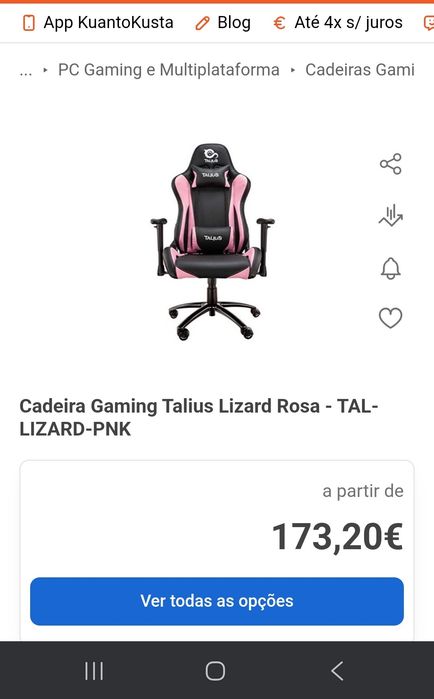 Cadeira gaming talius rosa e preto