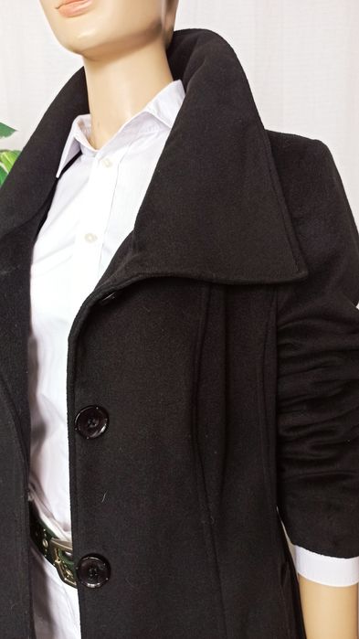 Sg Elegancki czarny płaszcz damski 42 , 44 XL klasyk dyplomatka damska