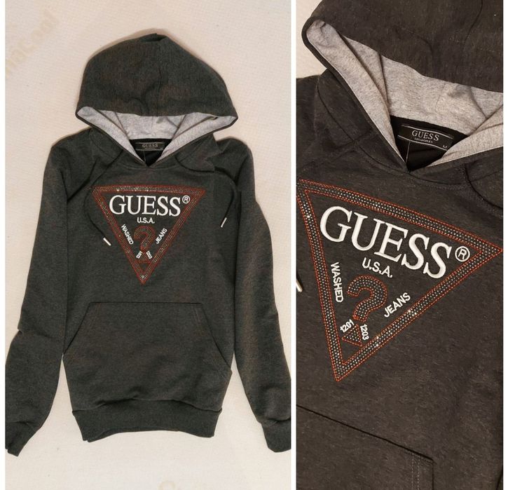 Bluza ciepła z kapturem Guess logo krysztalki S M okazja