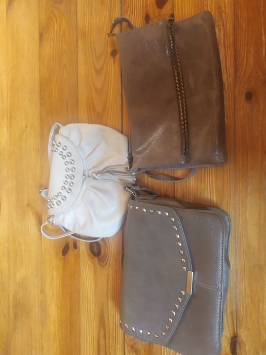 Torebka listonoszka komplet beż brąz chwost