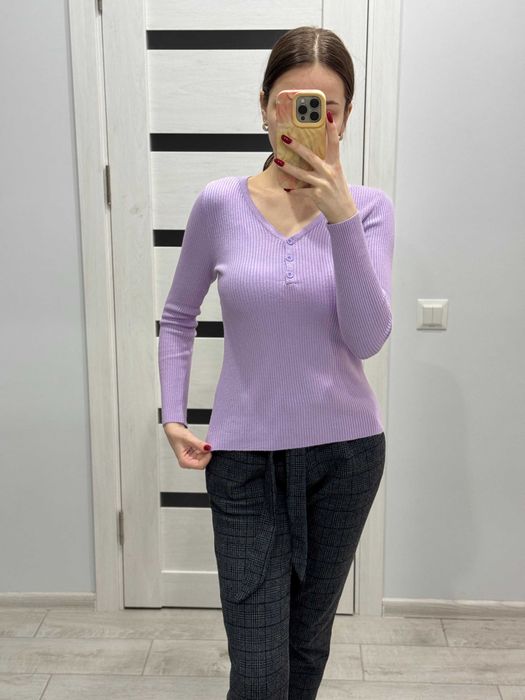 Трикотажна базова кофтинка фіолетова, кофта з довгими рукавами Xs-S