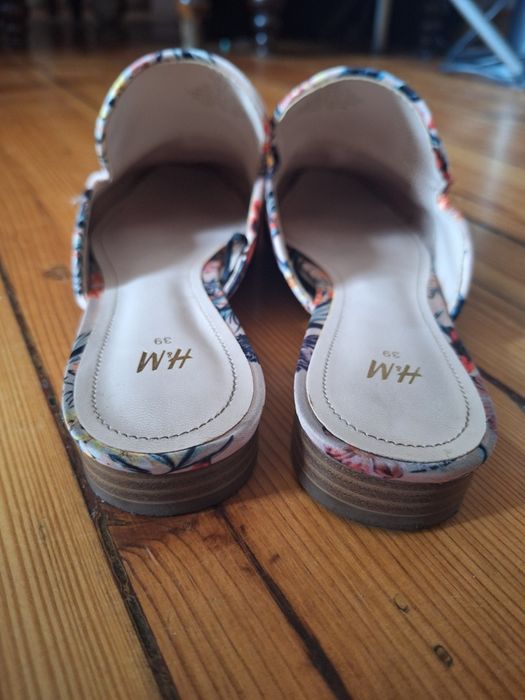 Klapki mule, w kwiaty, kolorowe, H&M, r. 39