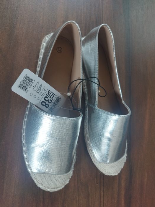 Buty damskie balerinki srebrne nowe rozmiar 37 38