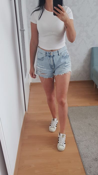 Spodenki shorty jeans dżins wysoki stan niebieskie sinsay M 38