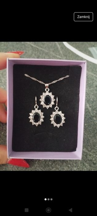 Nowy komplet zestaw biżuterii wiszące kolczyki łańcuszek zawieszka 925