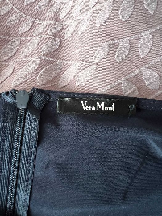 Vera Mont bardzo elegancka sukienka wizytowa granat r.40