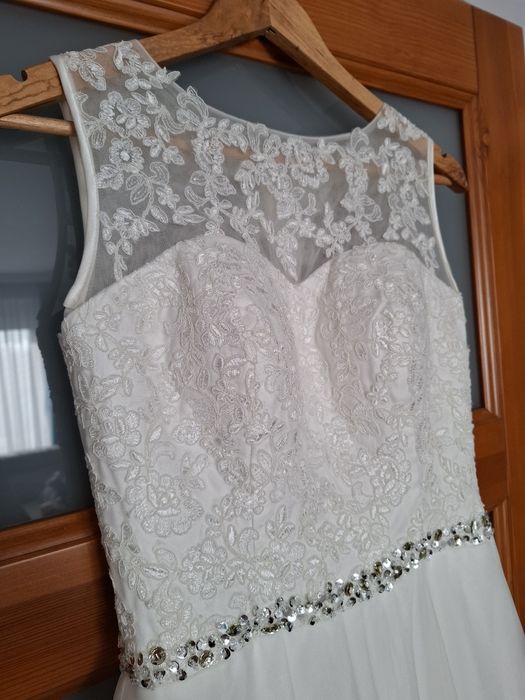 Suknia ślubna, ecru, koronka, 38