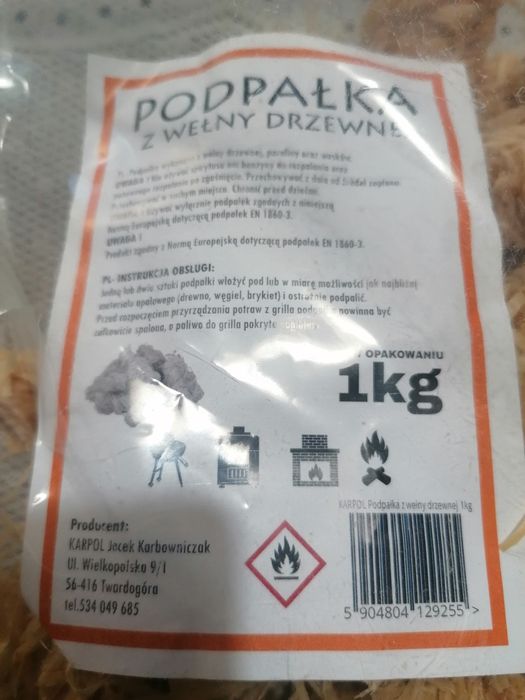 Podpałka z wełny drzewnej 1kg parafinowa