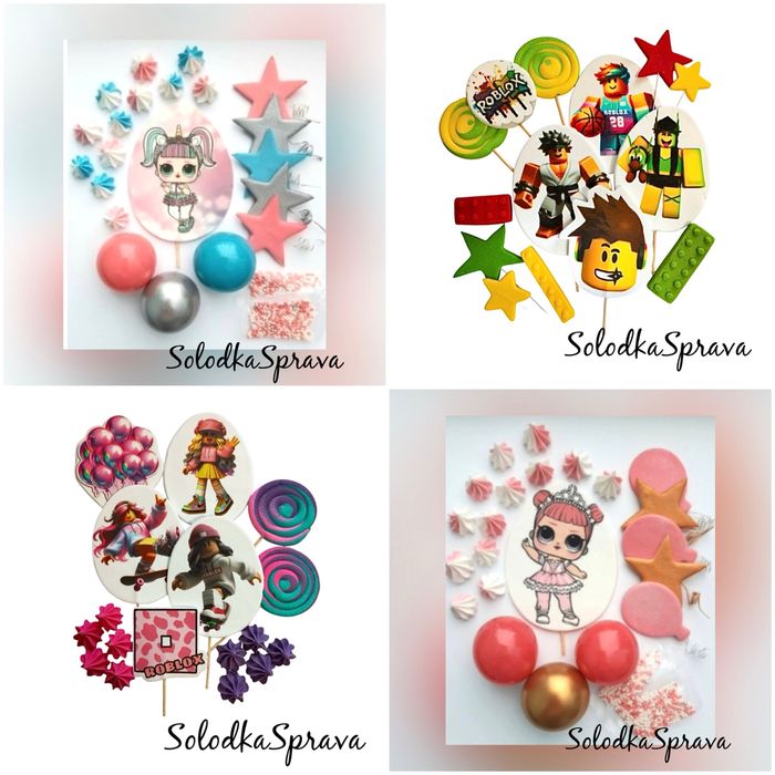 Цукрові прикраси та топери для декорування тортів.