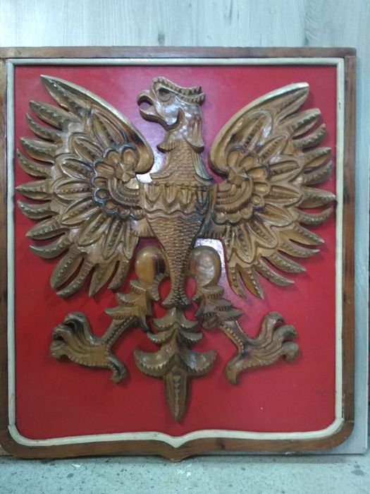 Godło polski PRL bardzo duże drewniane płaskorzeźba