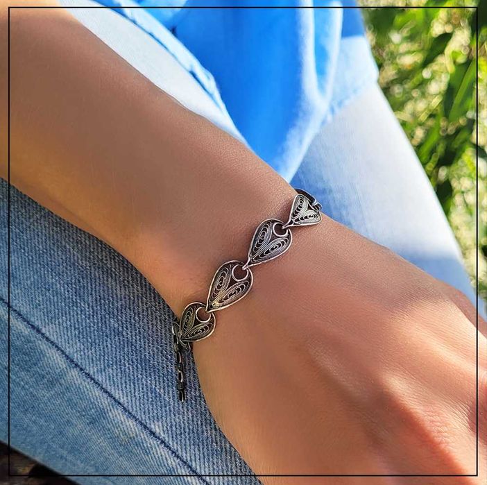 Filigranowa bransoletka TELKARI łezki – Srebro 925 oksydowane