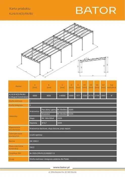6x20 Konstrukcja stalowa Bez Pozwolenia wiata magazyn garaż hala