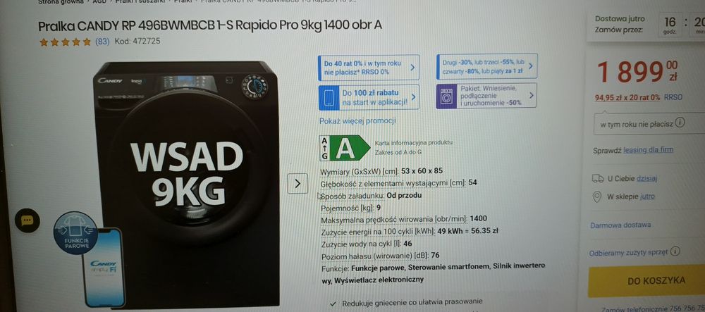 Nowa pralka Candy