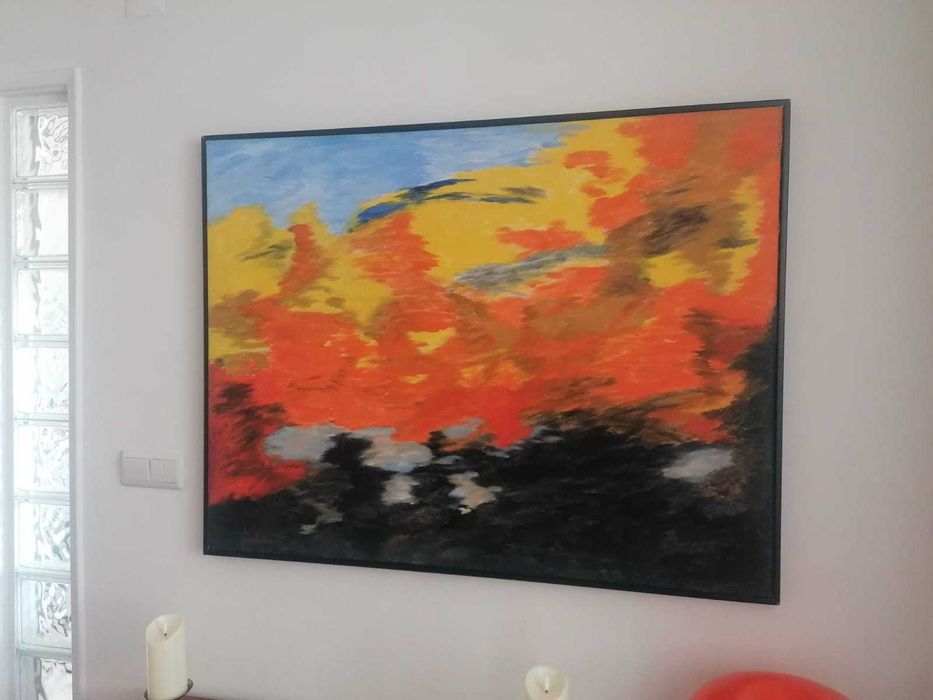 Quadro pintado a óleo com moldura,  medidas 1.20X92 cm