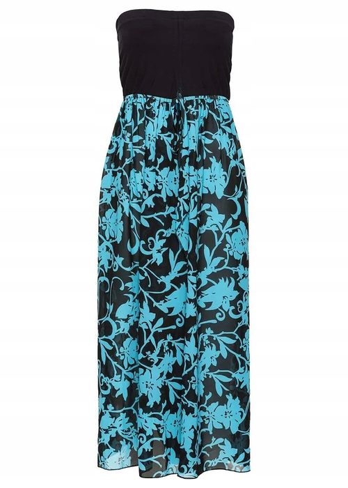 B.P.C sukienka szyfonowa plażowa bandeau czarno-niebieska ^38