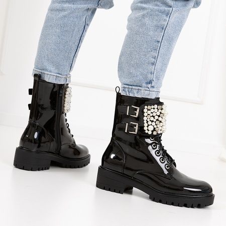 LAKIEROWANE 36 37 38 MATOWE 39 40 41 Botki workery z perłami perełkami