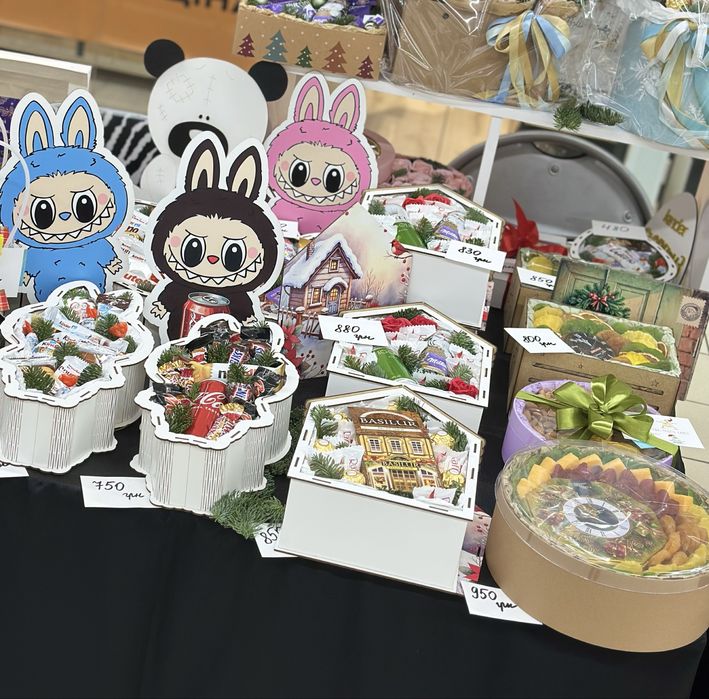 Подарунковий новорічний набір Кіндер Рафаелло мандариновий букет