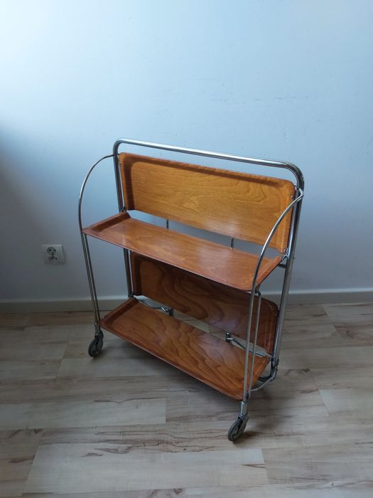 barek / wózek barowy GERLINOL model 14 Niemcy sklejka naturalna składany vintage proj. lata 70-te sygnowany