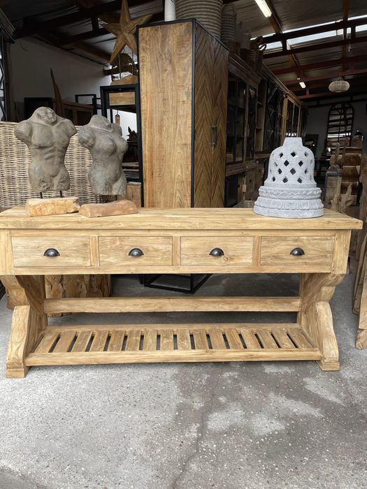 Konsola/styl rustykalny/ drewno teak / 180 cm/ szczotkowana