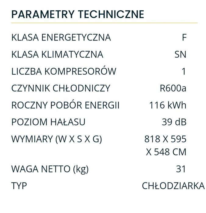 Lodówka, Chłodziarka pod zabudowę Kernau KBR 08122.1