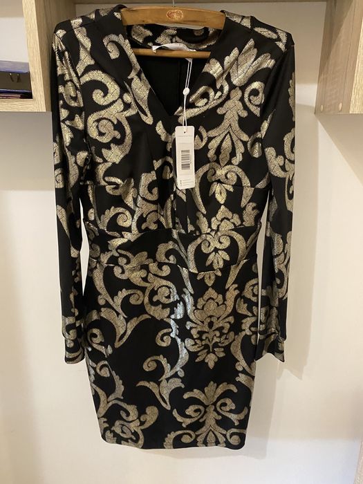 Sukienka elegancka złota czarna 36 s sugarfree