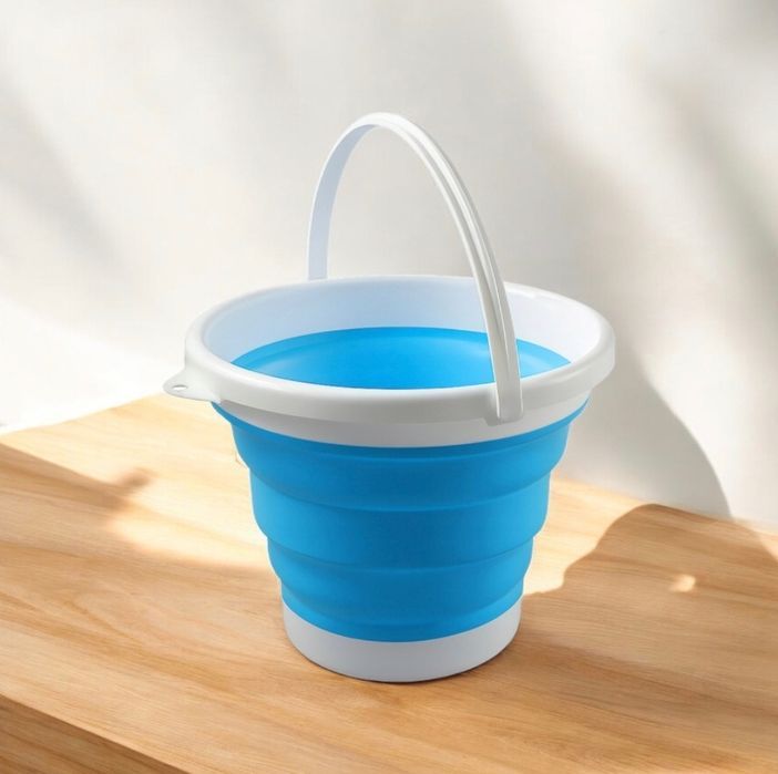 Nowe błękitne składane silikonowe wiaderko turystyczne