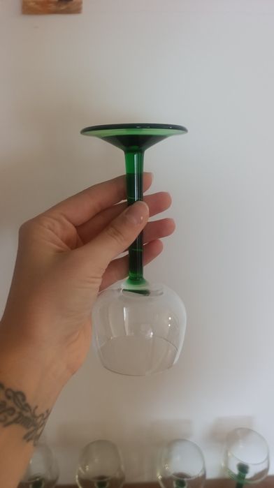 Jogo de 12 copos vintage, pé e base verde