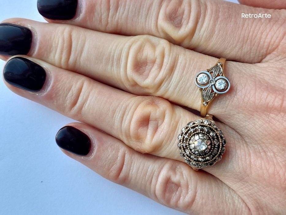 R.22 Pierścionek Art deco Diamenty Złoto 585 Platyna WYCENA