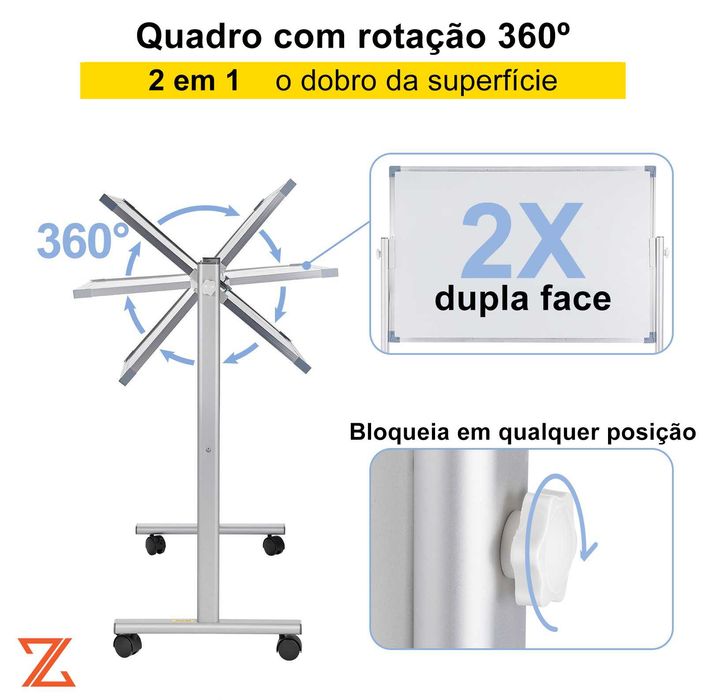 Quadro magnético branco dupla face 90 x 60 cm (ALUGUER por dia)