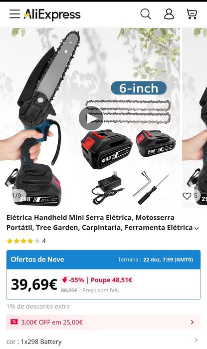 Mini motosserra elétrica