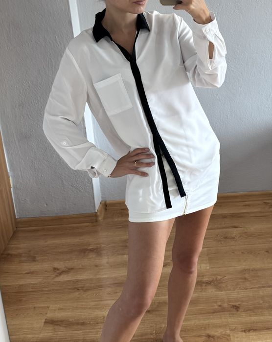 Koszula Sinsay M biała z czarnymi wstawkami elegancka