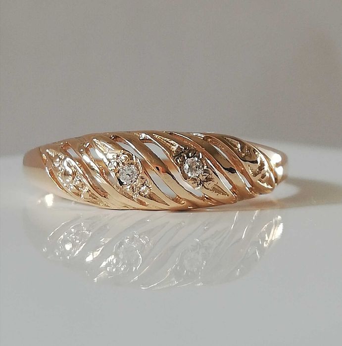 WŁOSKI złoty pierścionek pr 585 z cyrkoniami Lśniący błyszczący