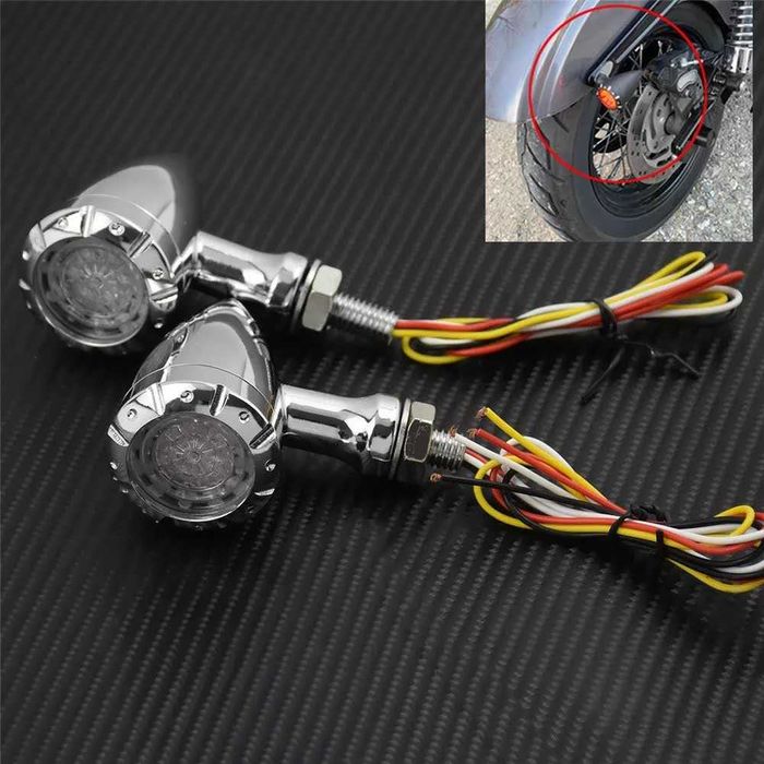 Par de Piscas LED c/ sinal de Travão metal cafe racer