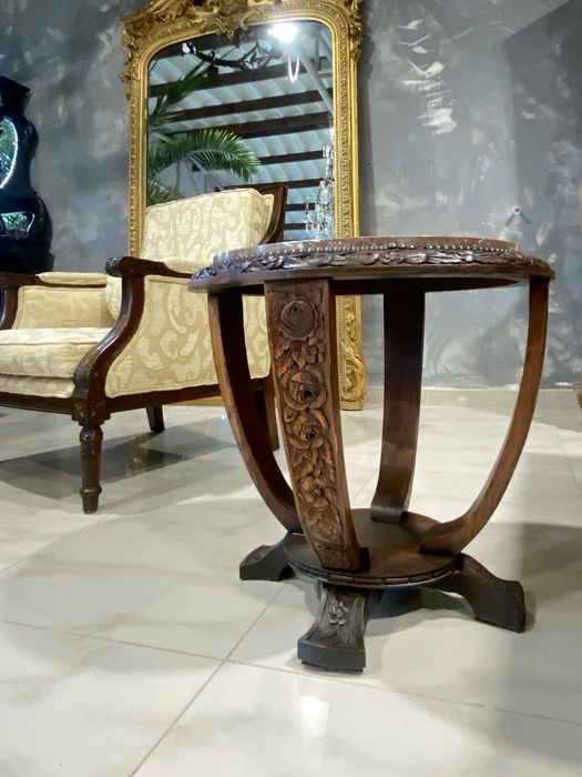 Stolik Kawowy okragly z marmurowym blatem Art Deco