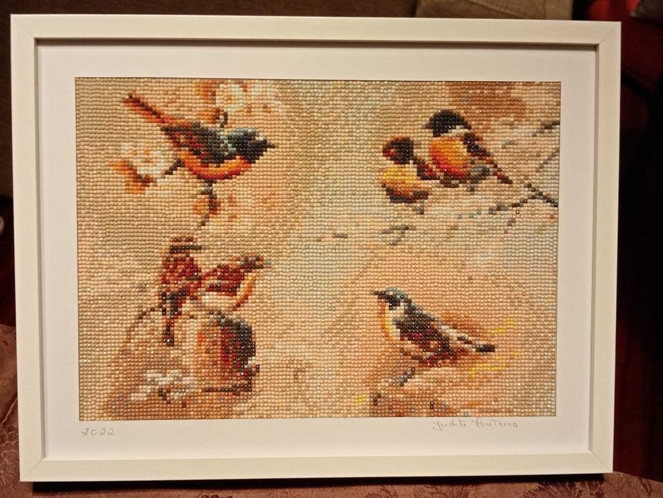 Quadro Pintura Diamante "Passarinhos" com Moldura - P/DESOCUPAR!