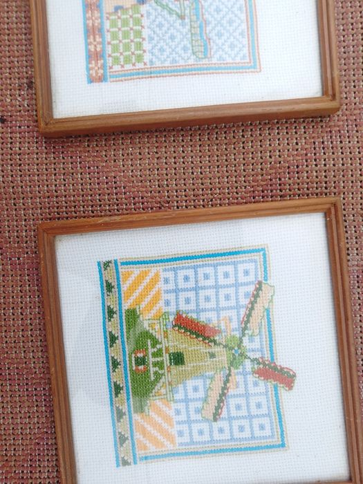 Quadros decoração moinhos em ponto cruz