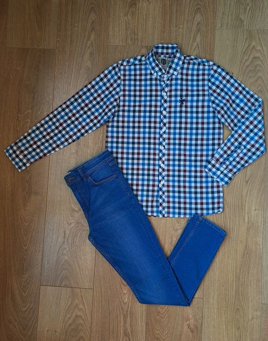 Синие джинсы для мальчика/нарядная рубашка с длинным рукавом /набор