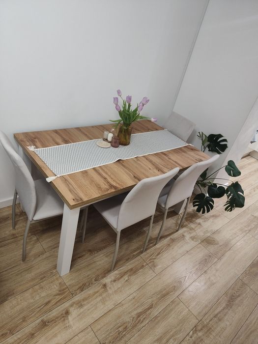 Nowoczesny, duży stół rozkładany + 4 krzesła | Styl skandynawski | IDE